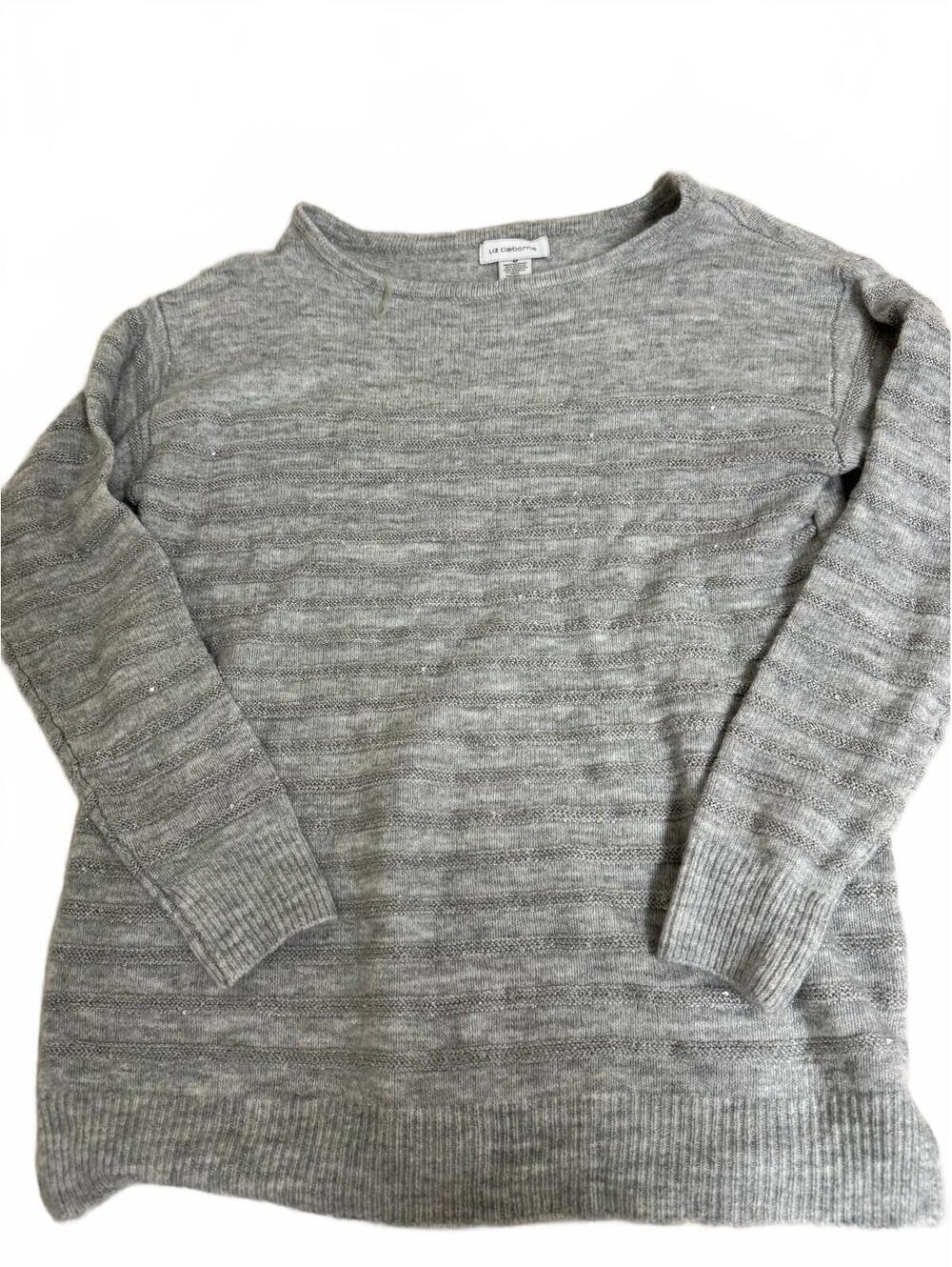 Liz Claiborne Gray Long Sleeve Knit Sweater Sequin Accents Medium